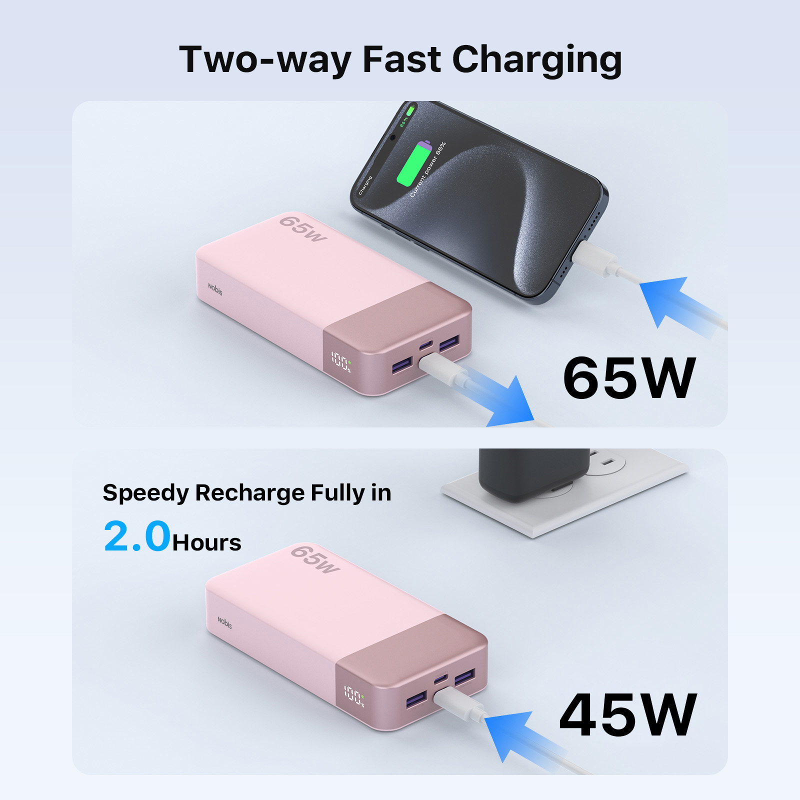 N Obis Portable Charger, 65W PD Fast Charging 20000mAh Type-C Small Compact Power Bank For Phone, Tablet, Laptop photo 8