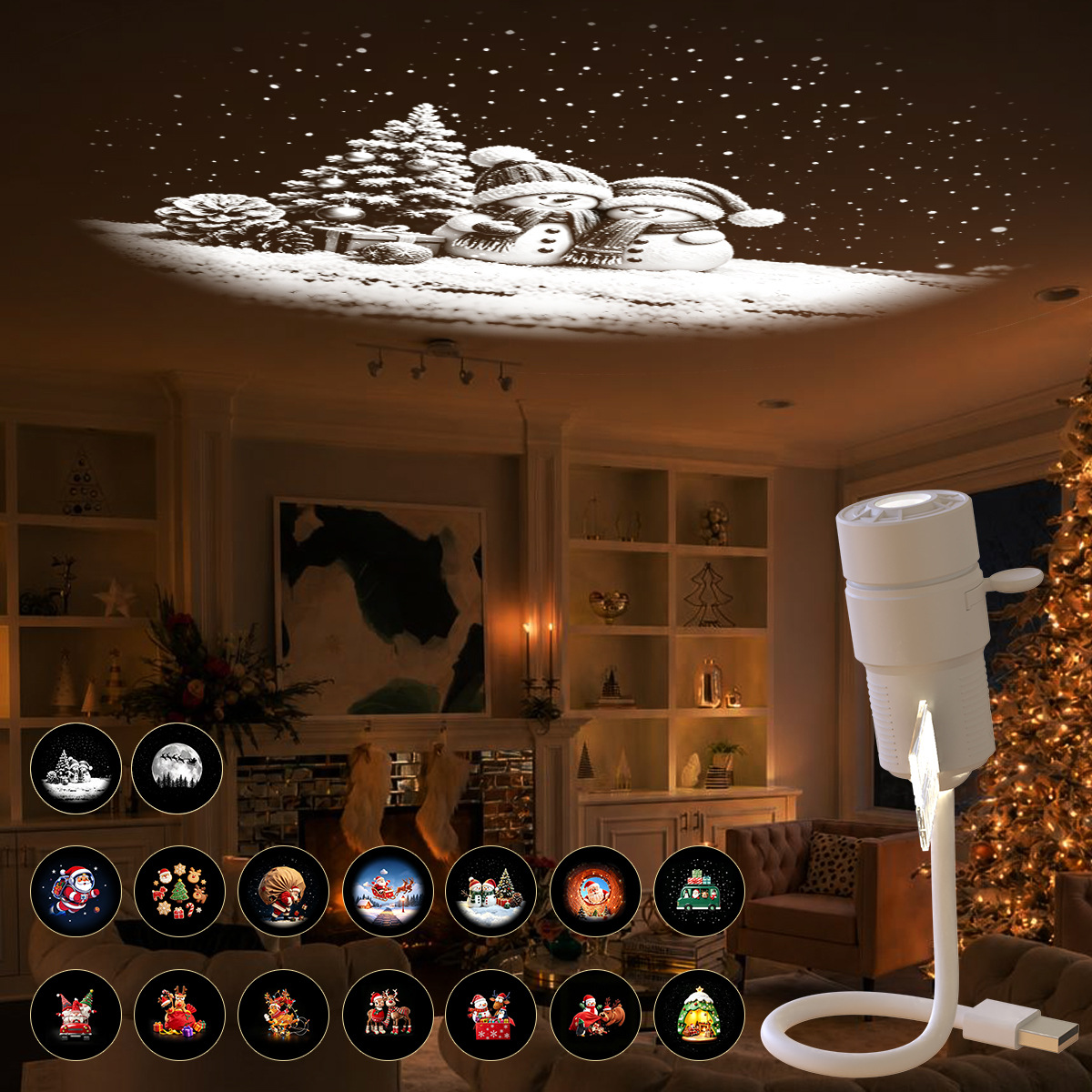 Christmas Projector Lights, USB Plug-in Starry Sky Night Light With 16 Projection Films, 360 Rotatable Santa Snowman Pattern Projector Lamp For Bedroom Living Room Christmas Party Home Decor, Ideal C photo 6