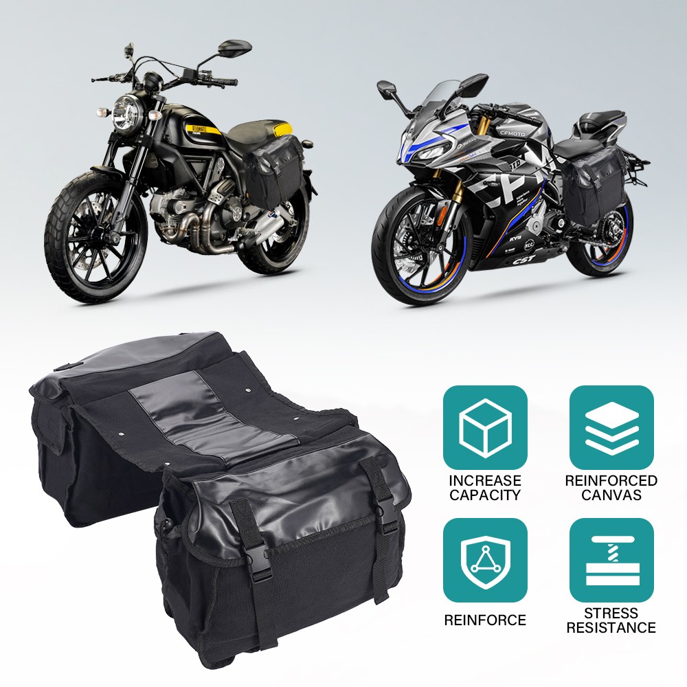 26L Motorcycle Saddle Bag Waterproof Side Canvas Travel Storage Bike Panniers photo 1