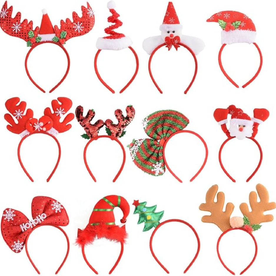 12 PCS Holiday Headbands,Cute Christmas Head Hat Toppers,Great Fun And Festive For Christmas Party Favors Holiday Favors Photos Booth photo 1