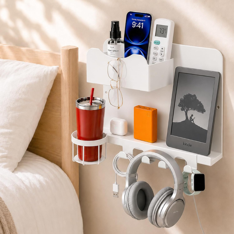Metal Bedside Wall Shelf, No Drill Floating Bedside Shelf Wall Organizer photo 6