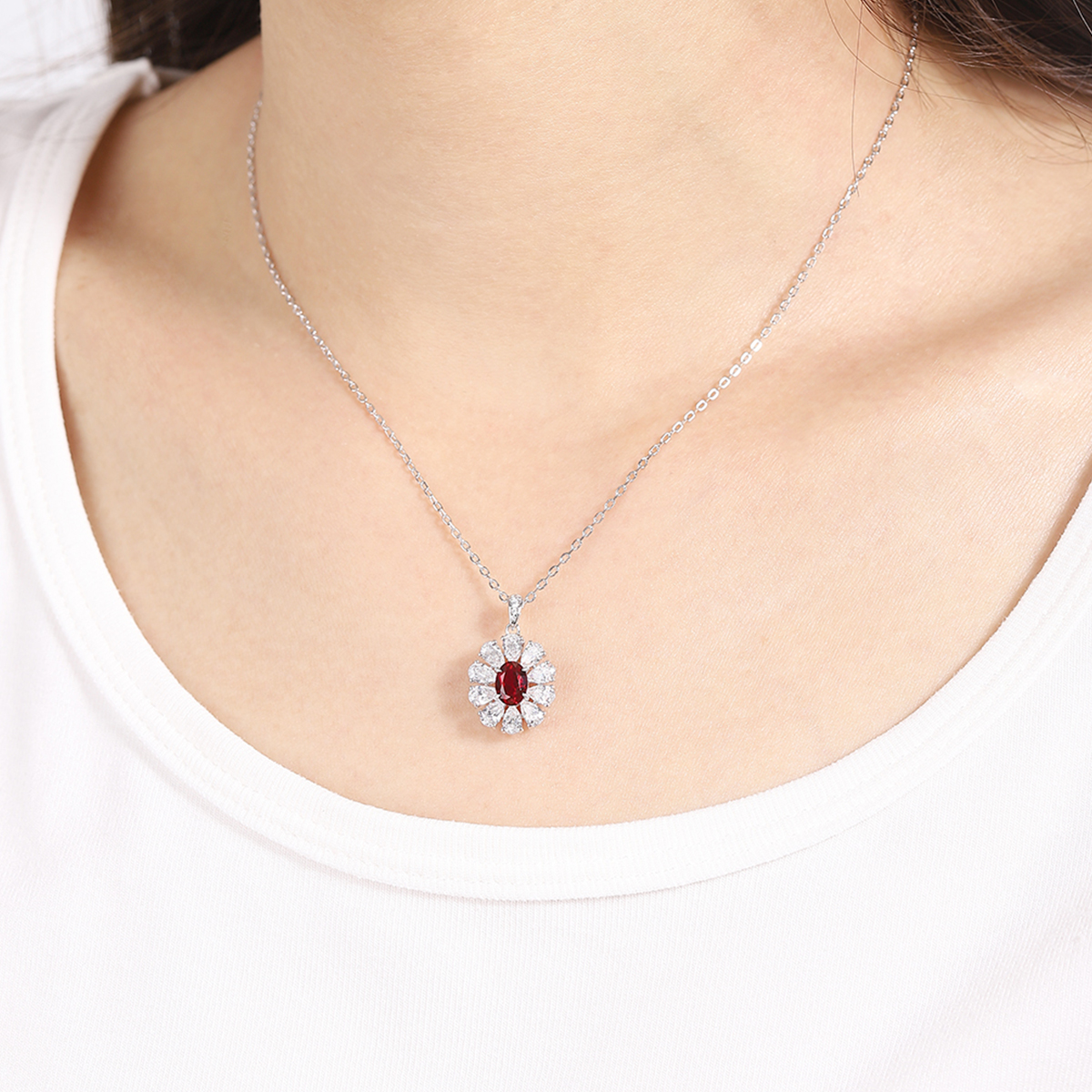 S925 Silver 4.0g Lab-Created Gemstone Necklace, 7x5mm Pendant, 5 Colors, 40&5cm photo 5