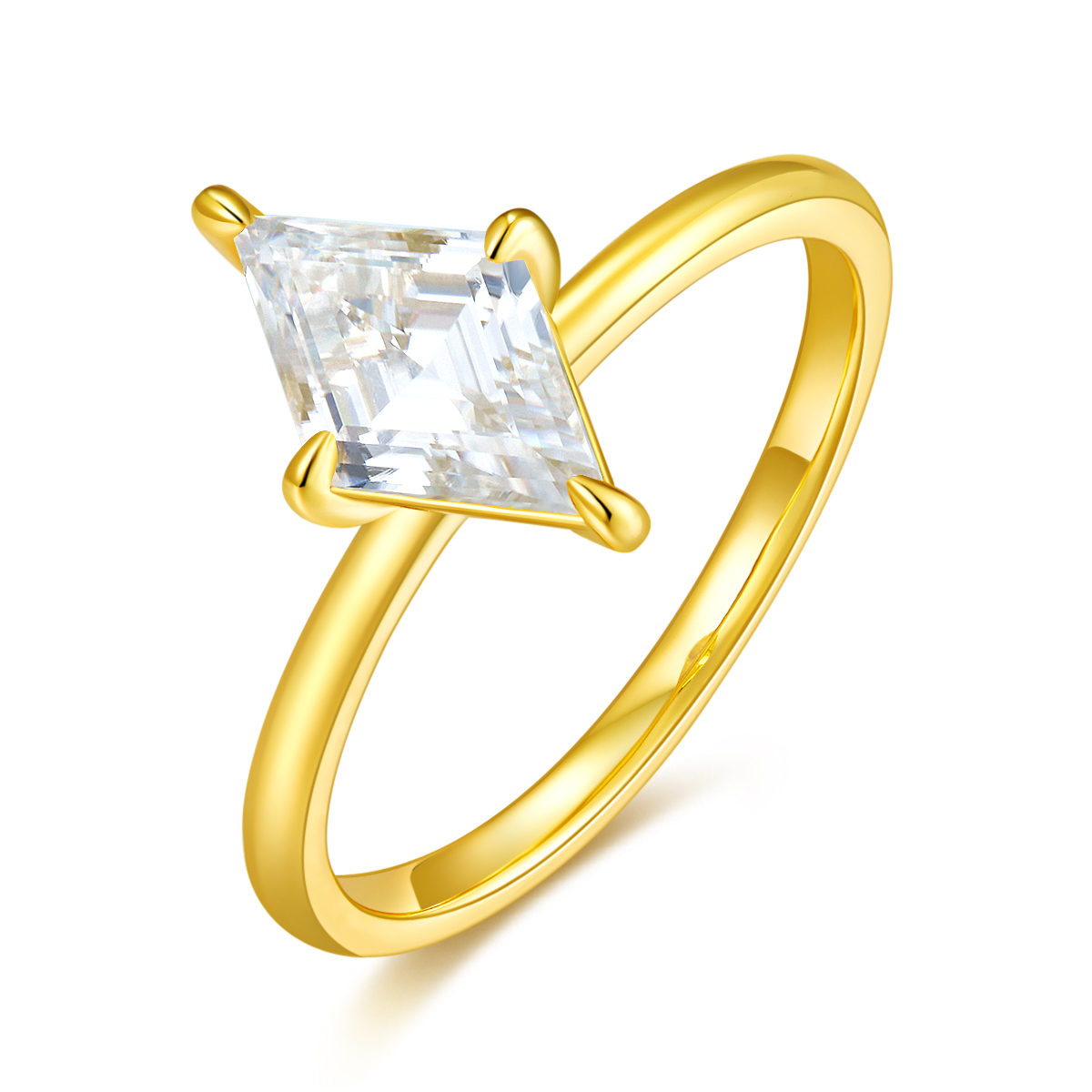 S925 Silver Gold Plated 2ct Kite Cut Moissanite Ring, 12x7mm D VVS1, GRA Certified US 5-9 photo 1