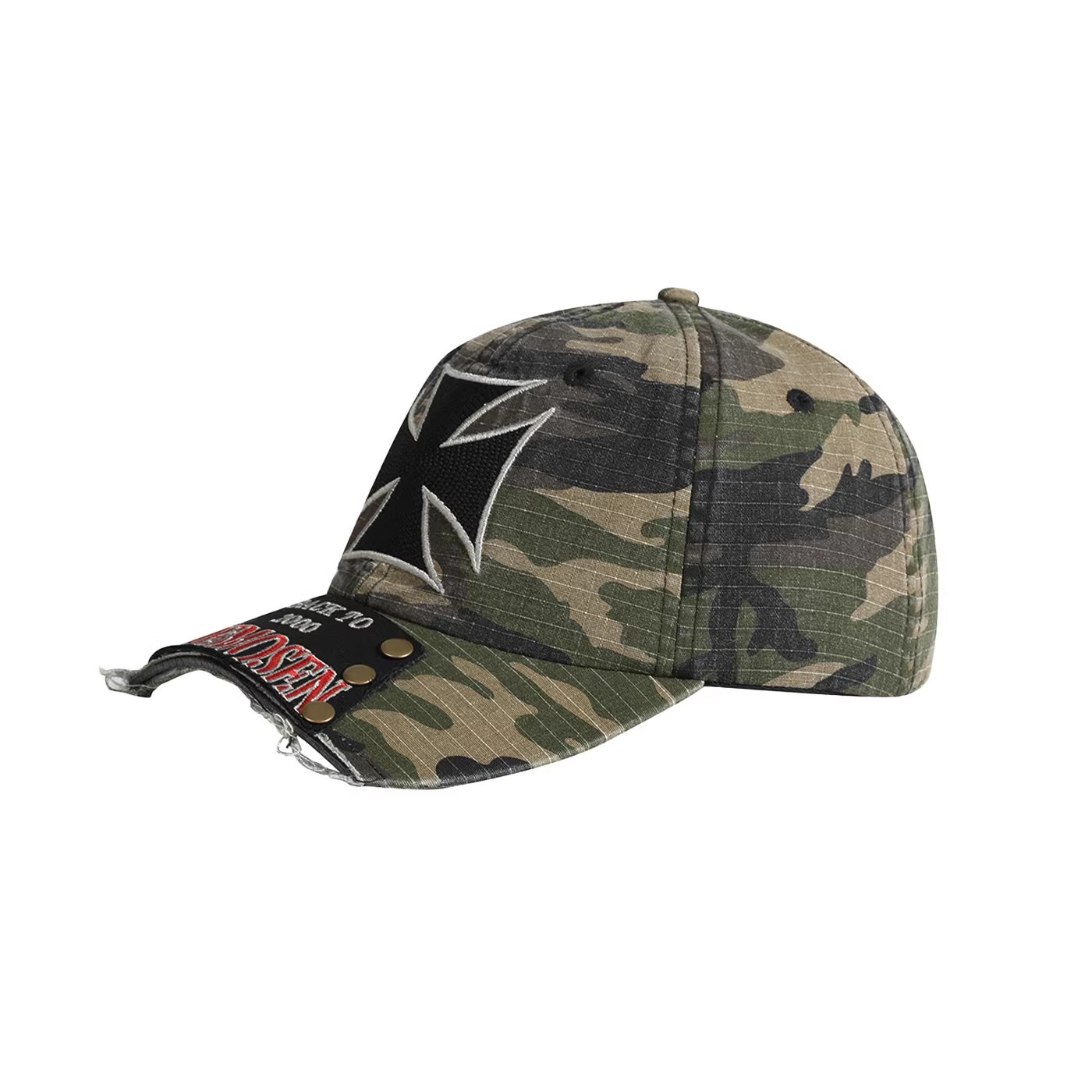 American-style Street-style Perforated Letter Patch Rivet Baseball Cap With Washed-out Distressed Retro Trend Soft Top Baseball Cap photo 6