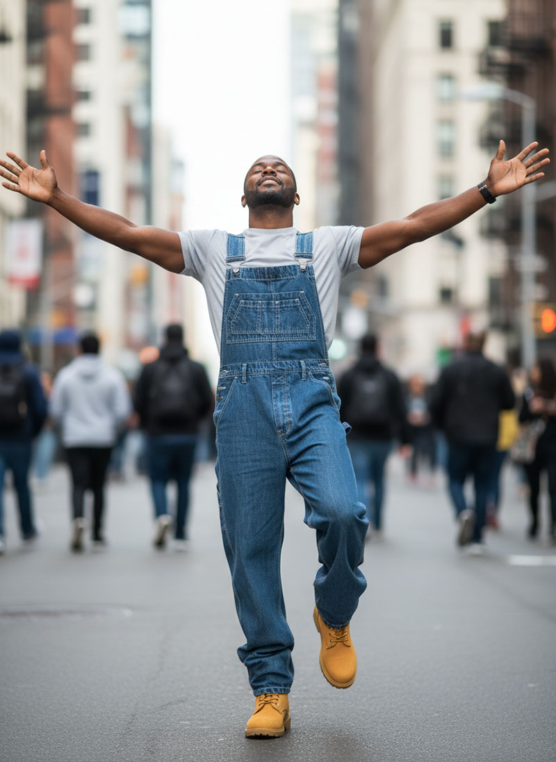 Men's Loose Fit Denim Overalls Dark Blue Carpenter Bib Pants Casual Streetwear Workwear photo 7
