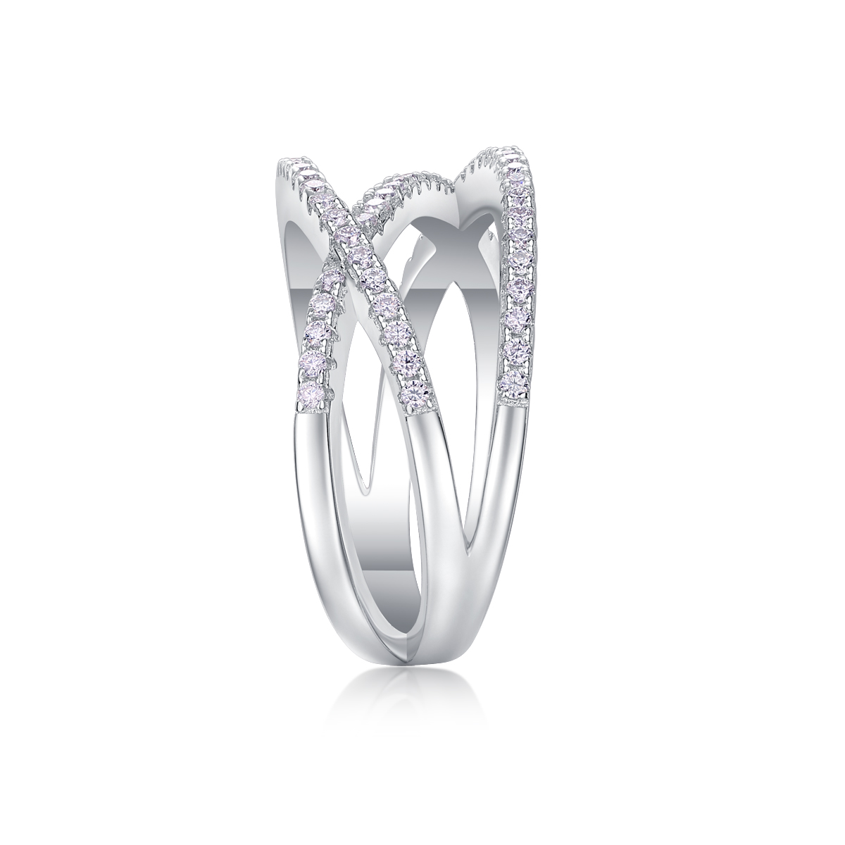 S925 Silver 4.2g Platinum Plated Moissanite Ring, 80pcs 1.0mm D VVS1 Criss Cross Band, GRA Certified US 5-9 photo 5