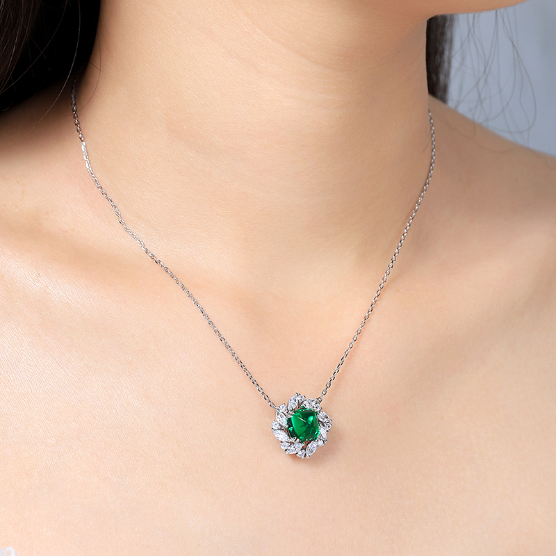 S925 Silver 5.6g Lab-Created Ruby Sapphire Emerald Necklace, 9x9mm Cushion Cut, 40&5cm photo 7