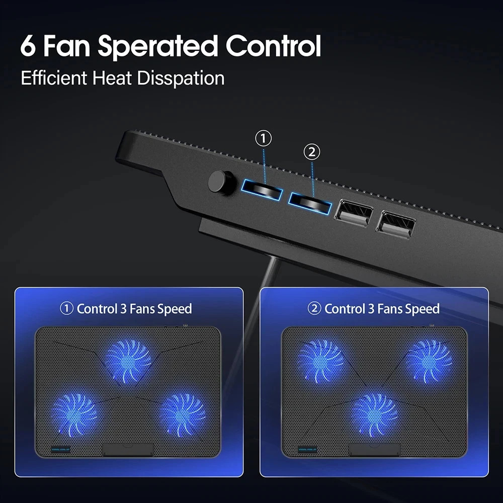 13-17inch Laptop Cooling Pad With 6 Quiet Fans, 6 Height Wind Speed photo 4