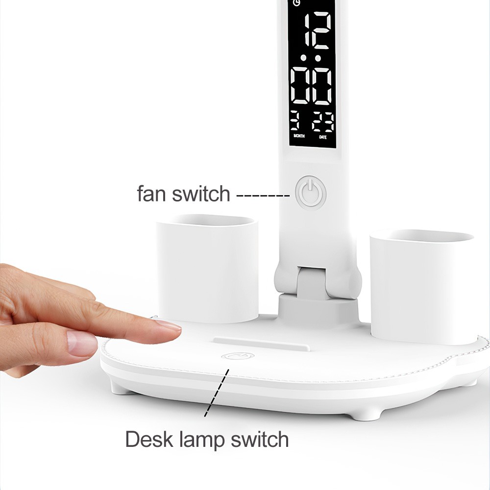 4-Head LED Desk Reading Lamp With Fan Clock Dimmable Rechargeable Touch Light photo 5