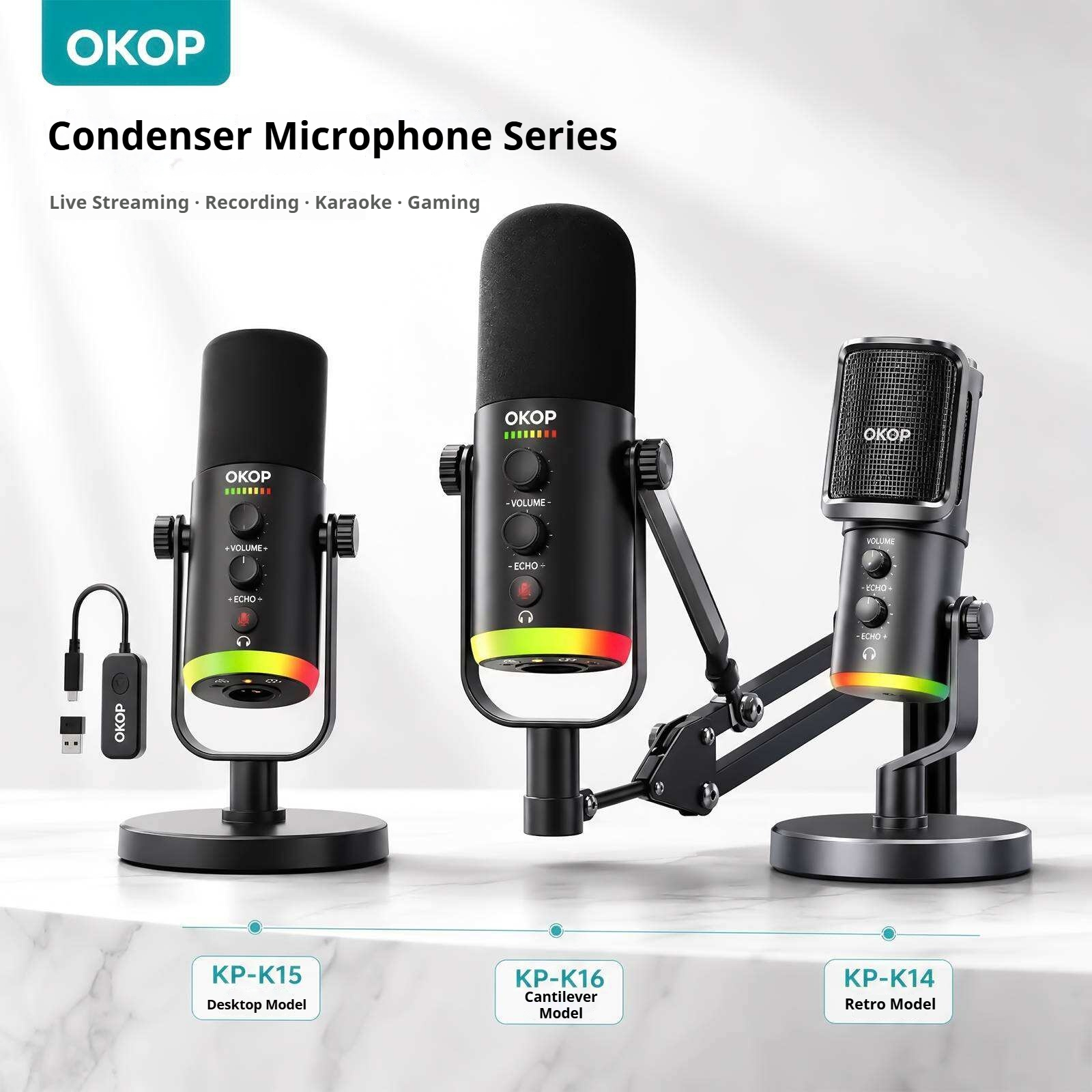 KP-K14 15 16 New Desktop Microphone For Live Streaming Recording Karaoke Features RGB Lighting Wireless Receiver And Smart Noise Cancellation In-Stock Factory Direct photo 7
