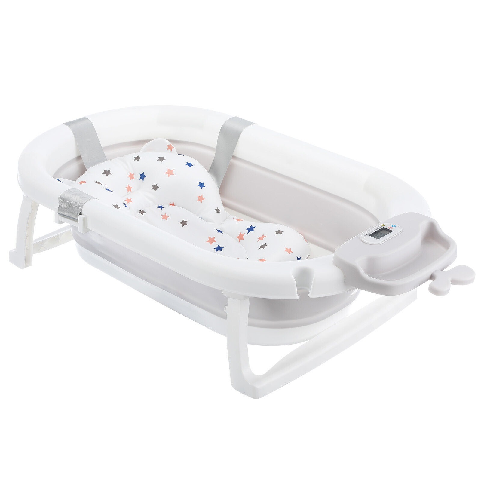 Foldable Baby Bath Tub Ergonomic With Temperature & Cushion Bath Pad And Bath Net photo 8