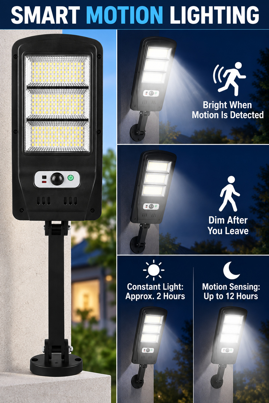 Solar Powered Rechargeable Motion Sensor Waterproof LED Work Light 60W 1500mAh For W755 3 IP65 photo 6