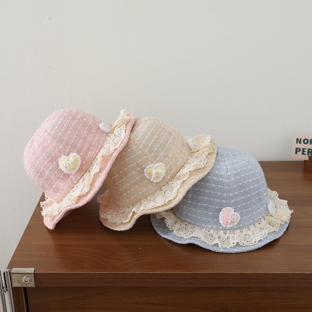 Knitted Jacquard Heart-shaped Crochet Fishing Hat With Lace Trim And Soft Brimmed Hat For Children, Sun Protection Cap photo 8