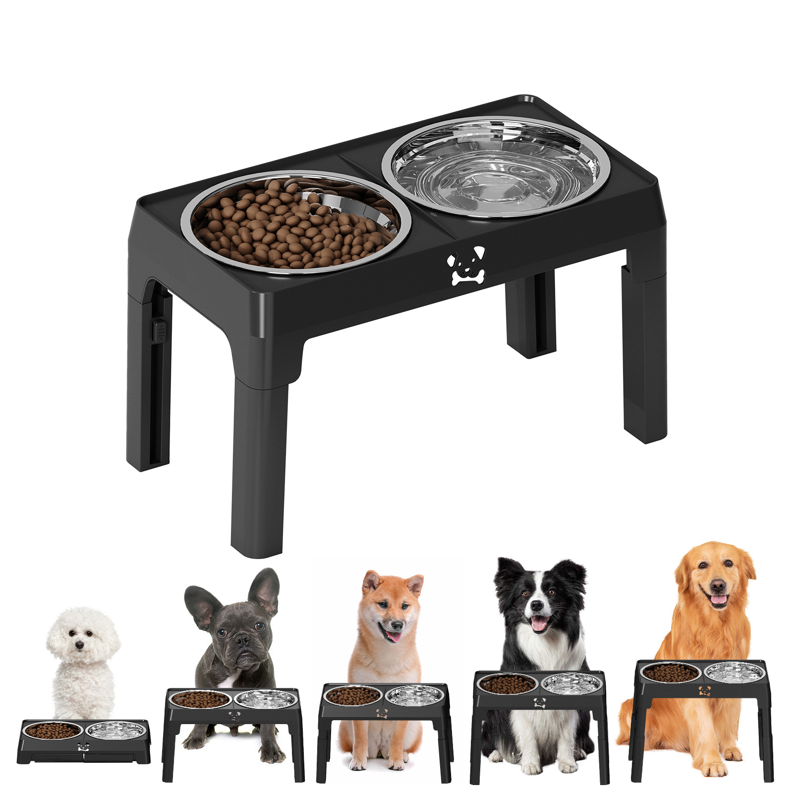Elevated Dog Bowl 2 Stainless Steel Bowls, 5 Height Adjustable Stands Pet Medium And Large Dog Bowl Improves Digestion And Neck Support, Easy To Clean photo 7