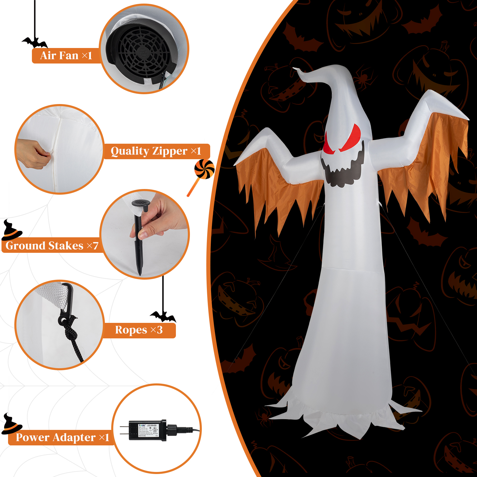 Replace 50904039 12ft 4pcs LED Lights Giant Scary Ghost Flames And Flashing Red Eyes Inflatable Halloween Decoration photo 6