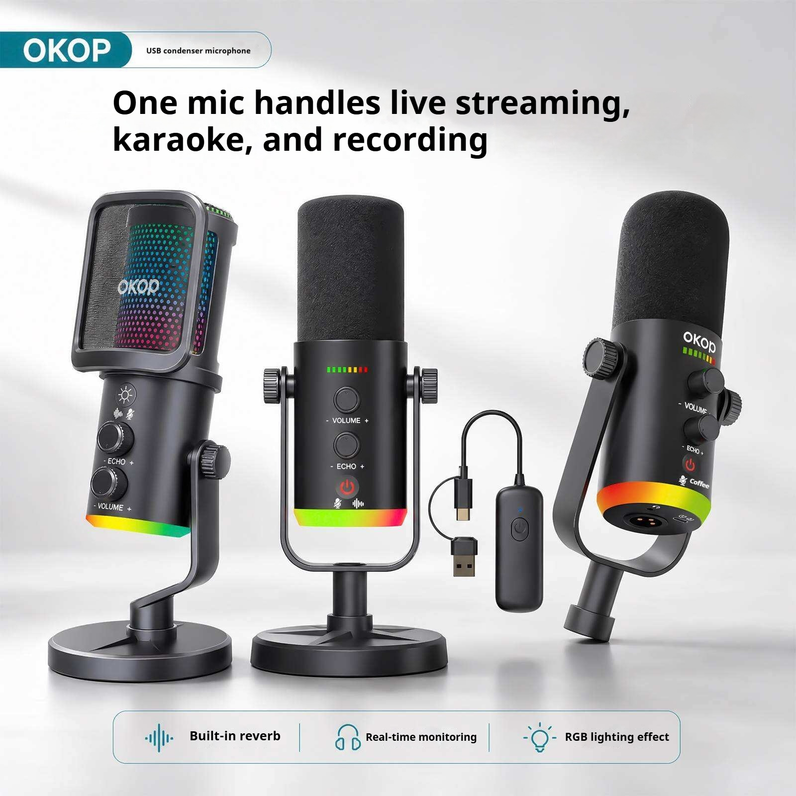 KP-K14 15 16 New Desktop Microphone For Live Streaming Recording Karaoke Features RGB Lighting Wireless Receiver And Smart Noise Cancellation In-Stock Factory Direct photo 5