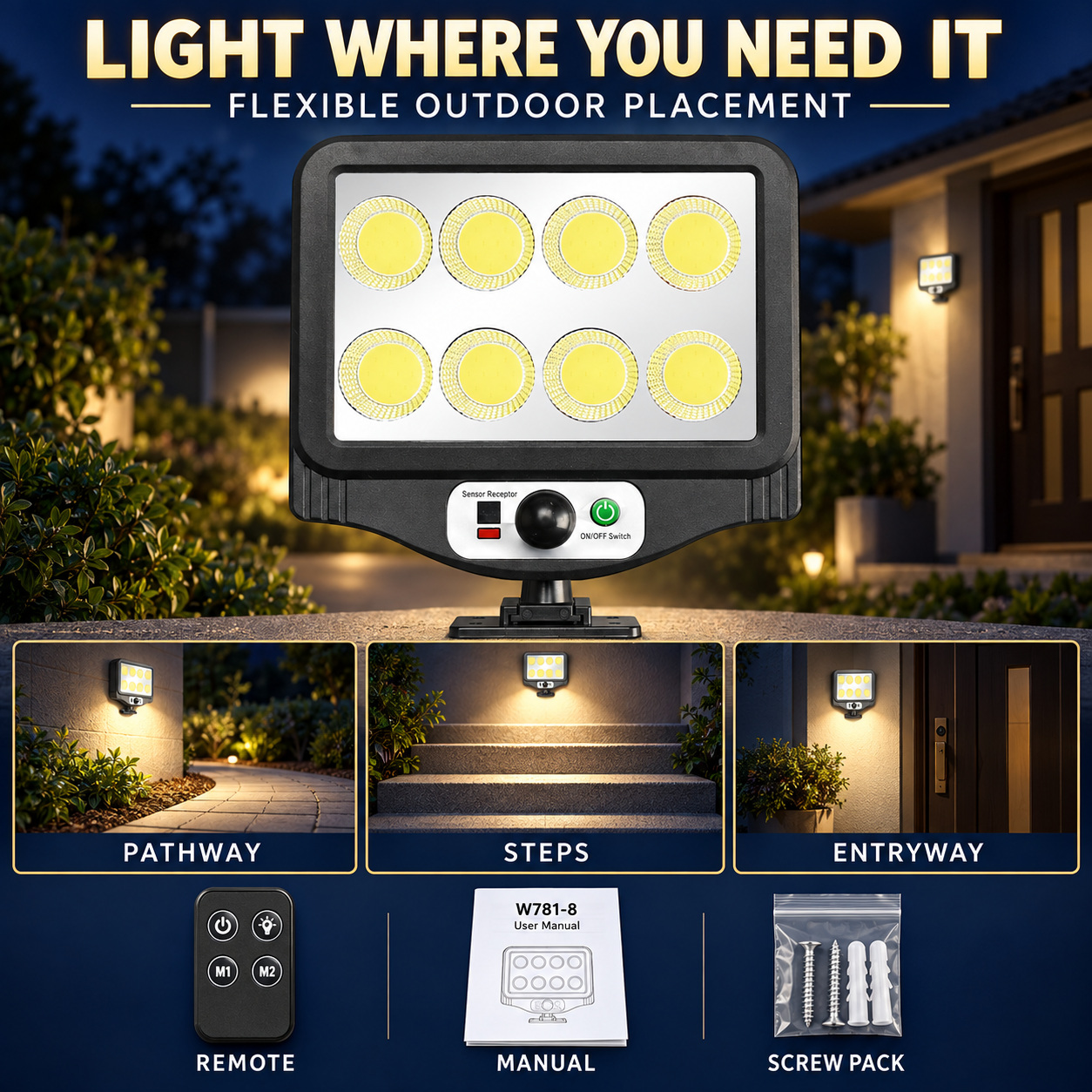 Solar Powered Rechargeable Motion Sensor COB LED Work Light 1500mAh For Auto W781 8 Street photo 5