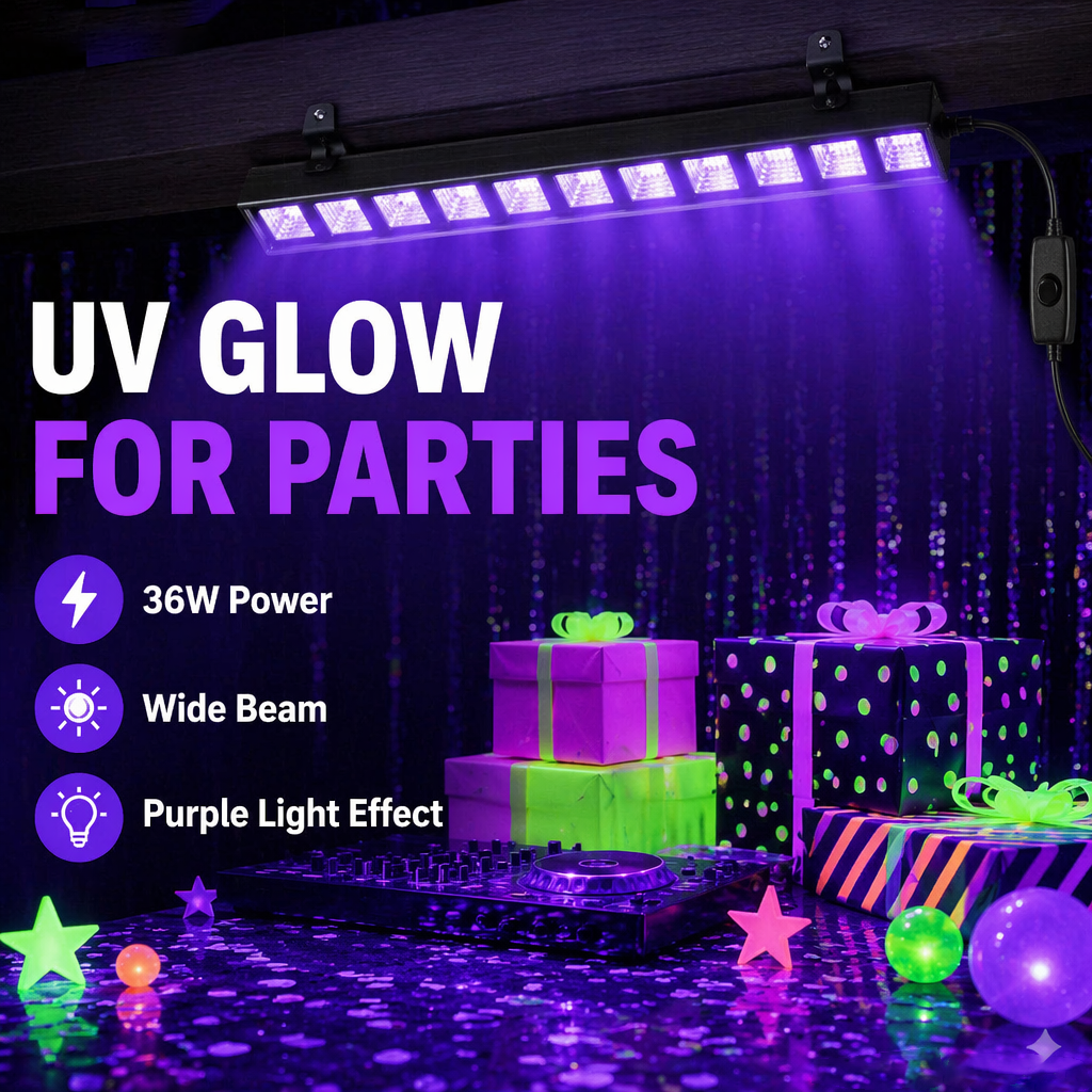 36W UV LED Blacklight Strip Plug & Play, Ultraviolet Glow Bar For Party Stage Bedroom Halloween Blacklight Decor UK NEW photo 2