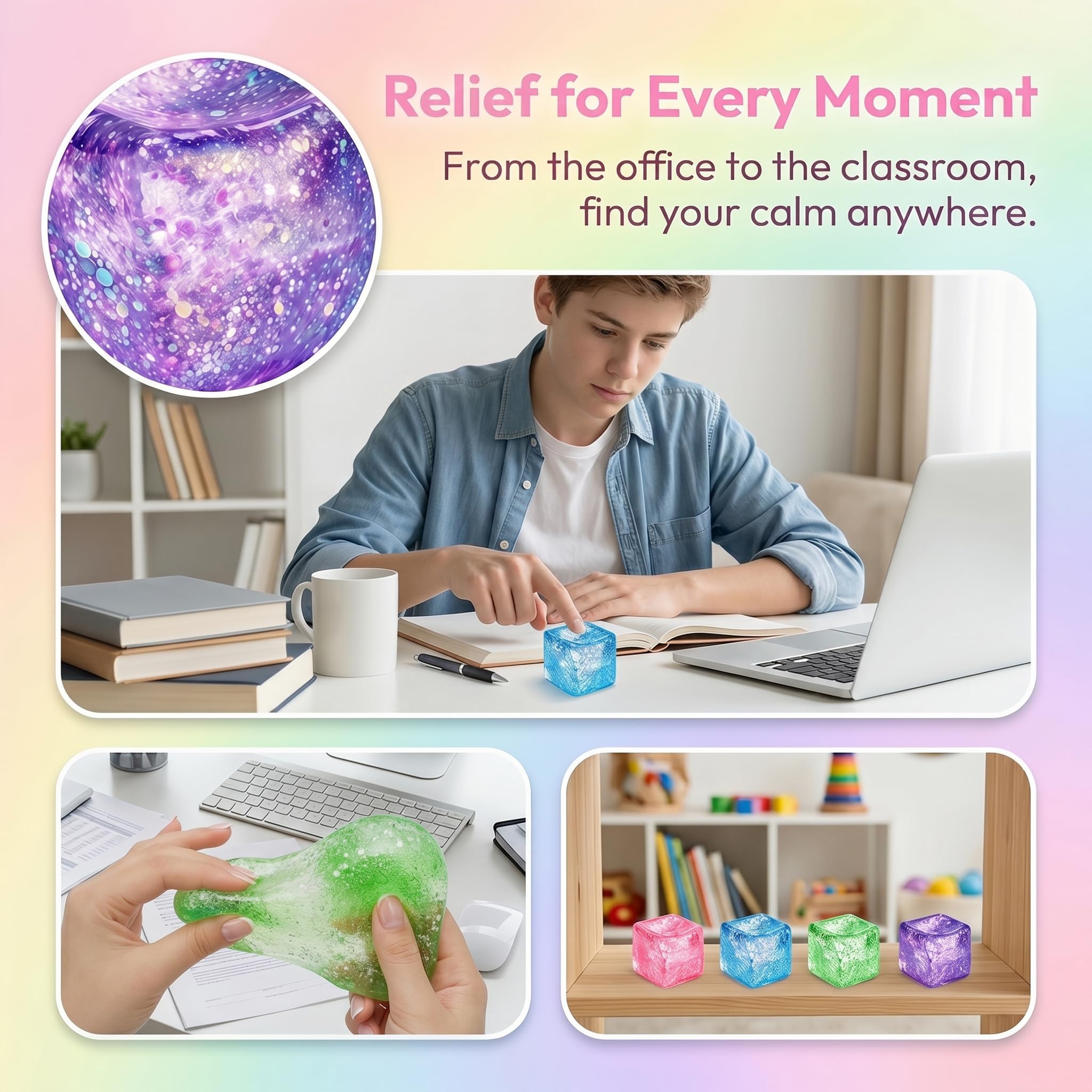 1pc Glitter Cube Squishy Fidget Toys, Slow Rising Squeeze Toy Square Stress Balls For Adults And Kids, Filled With Thick Substance And Glitter, Office Desk Toy For Anxiety Relief photo 3