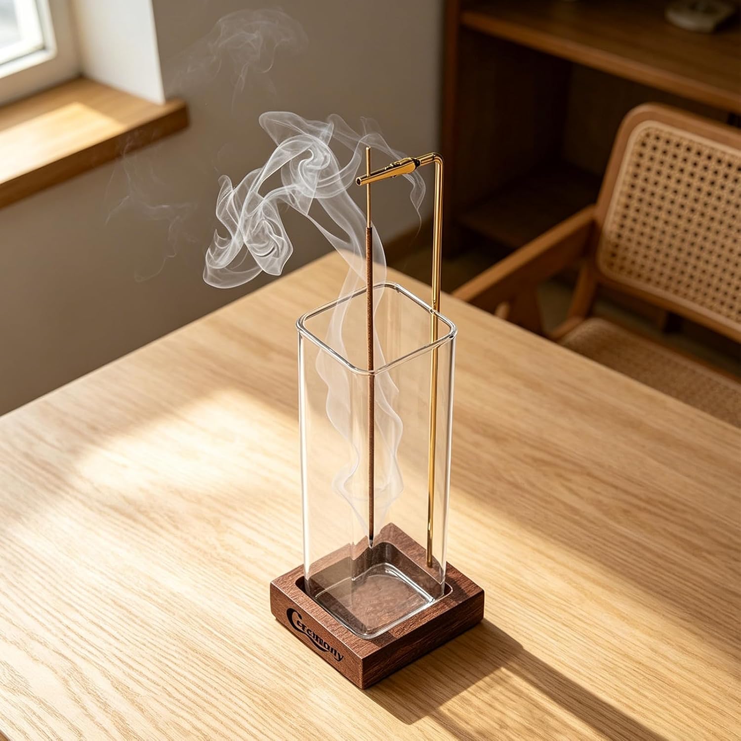 Wooden Incense Holder With Glass Ash Catcher Square Incense Burner Stand For Home Meditation Relaxation And Decorative Use photo 4