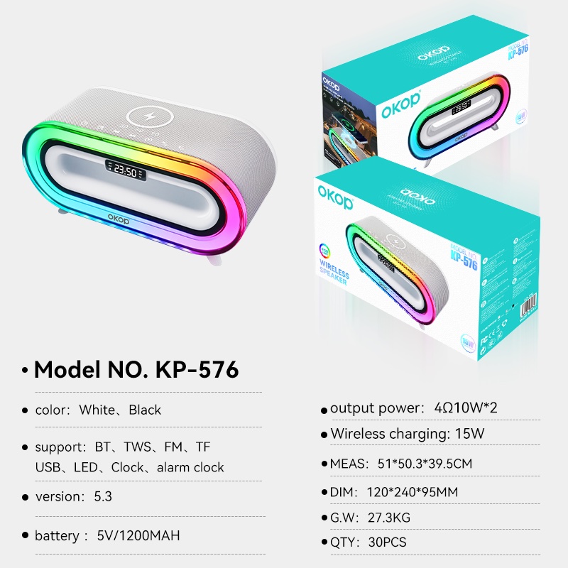 KP-576 Best-selling Wireless Bluetooth Speaker With Alarm Clock Phone Wireless Charging Suitable For Bedside Or Outdoor Use In-Stock photo 4