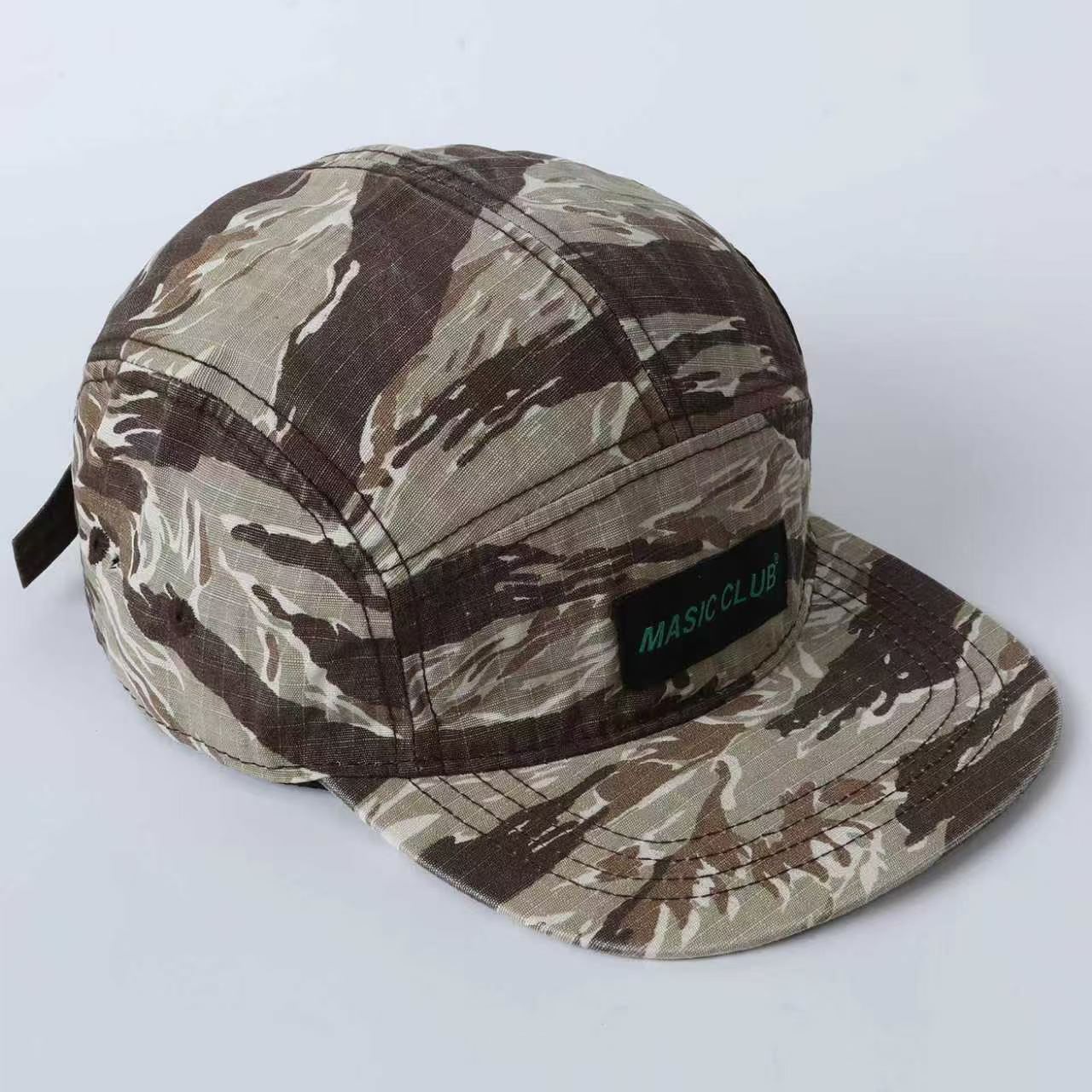 Checkered Camouflage Letter Logo Five-panel Camping Hat - Quick-drying Tear-resistant Flat Brim Workwear Street Sun Protection Hat photo 3