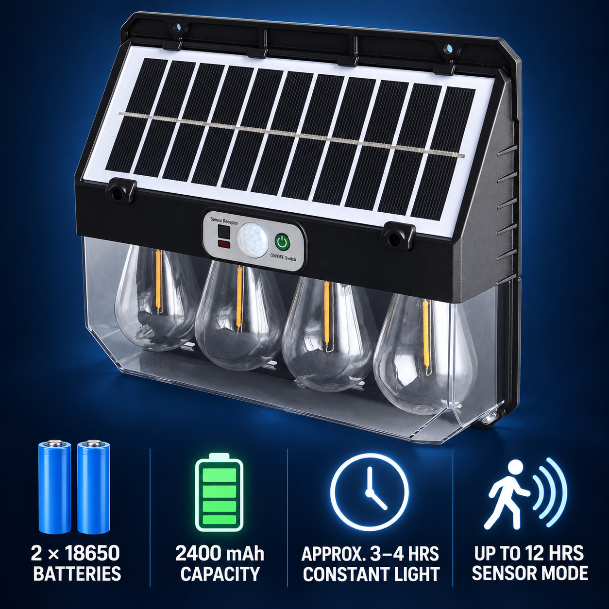 Solar Powered Rechargeable Motion Sensor LED Work Light 2400mAh For Auto W7116 4 Street Hour photo 4