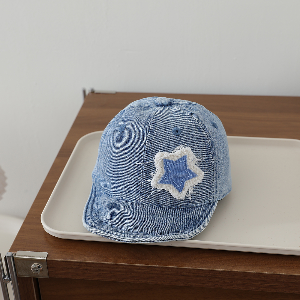 Ruffled Fabric Star Children's Denim Baseball Cap, Washed And Distressed Soft Brim Baby Beanie, Suitable For Outdoor Outings photo 1