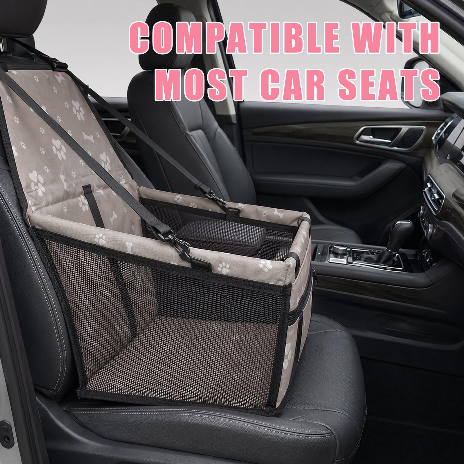 Pet Car Seat, Breathable Foldable Cat Dog Car Booster Seat With Safety Leash & Mesh Window, Waterproof Oxford Cloth Vehicle Travel Basket For Small Medium Dogs & Cats photo 5
