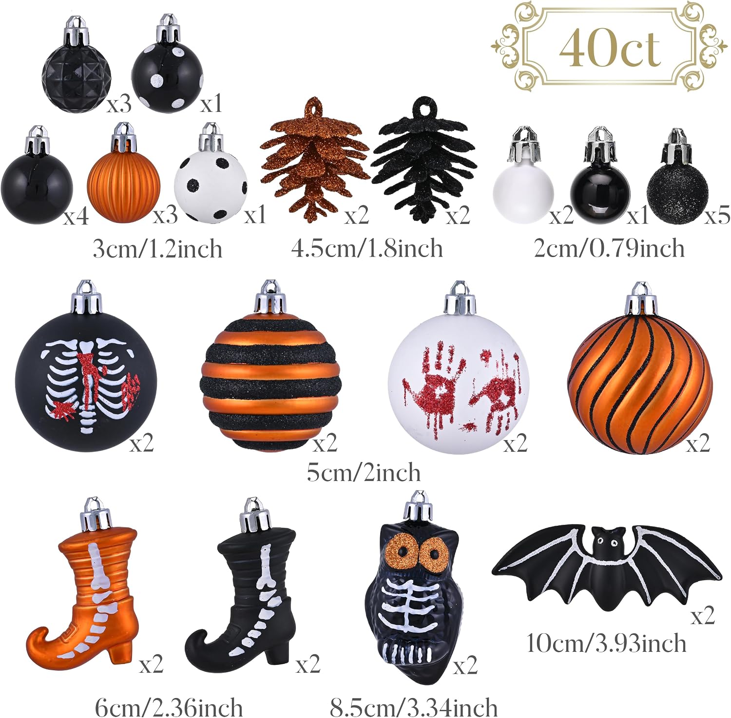 Halloween Tree Ornaments 40 Units, Shatterproof Skeleton Owl Bat Hanging Decorations For Small Tree, Spooky Holiday Home Party Decor photo 4