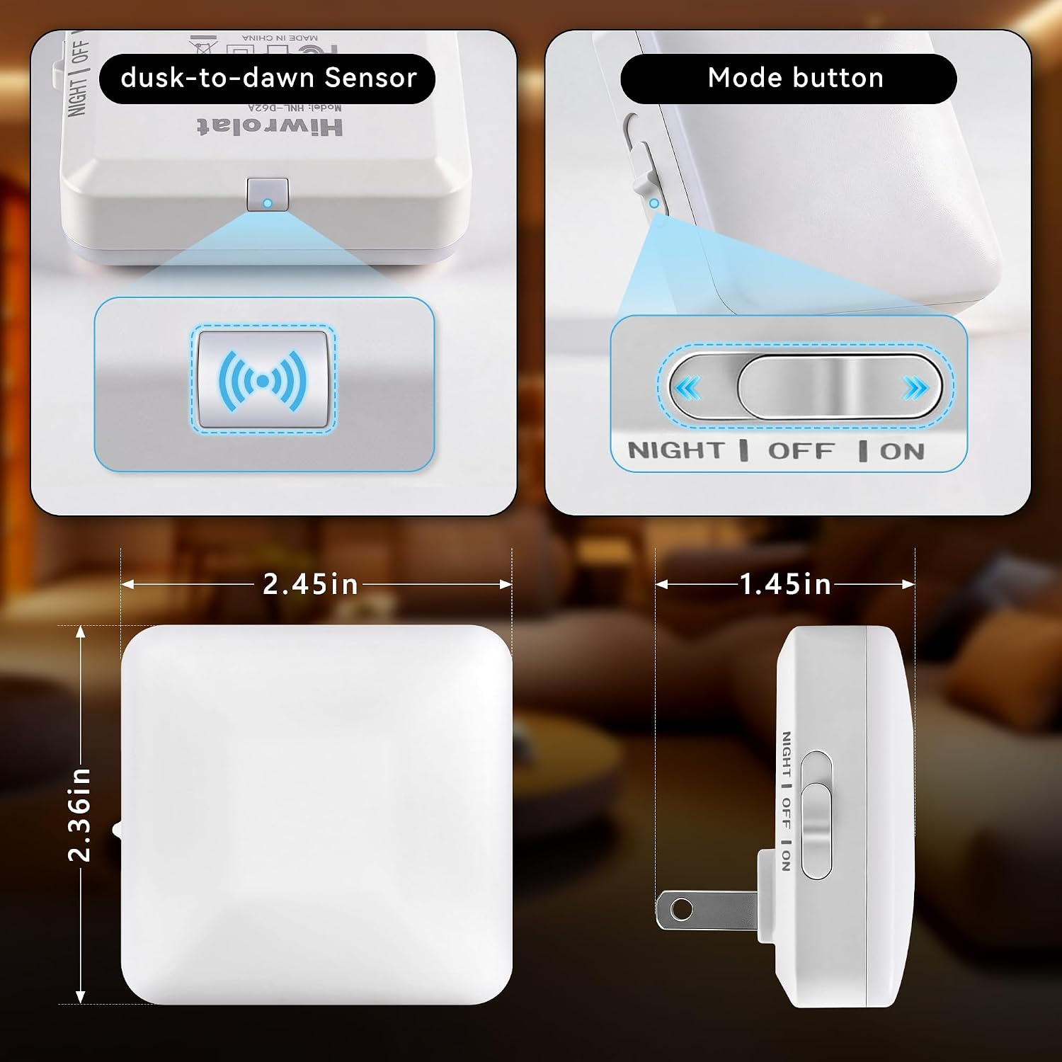 Dusk To Dawn Sensor Night Lights, Plug In, Auto On Off  2 Pack, Automatic LED Night Light For Bedroom  Hallway And Home photo 8