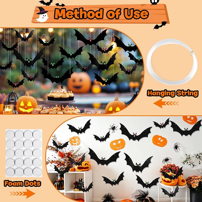 16-Piece Halloween Hanging Bat Decorations With Glowing Eyes For Indoor And Outdoor Spooky Party Decor photo 4