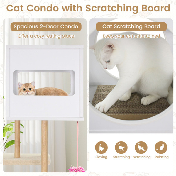 Multi-Level Cat Tree With 2 Scratching Pads, Dual-Door Cat Condo & Anti-Tipping Kit For Indoor Cats photo 5