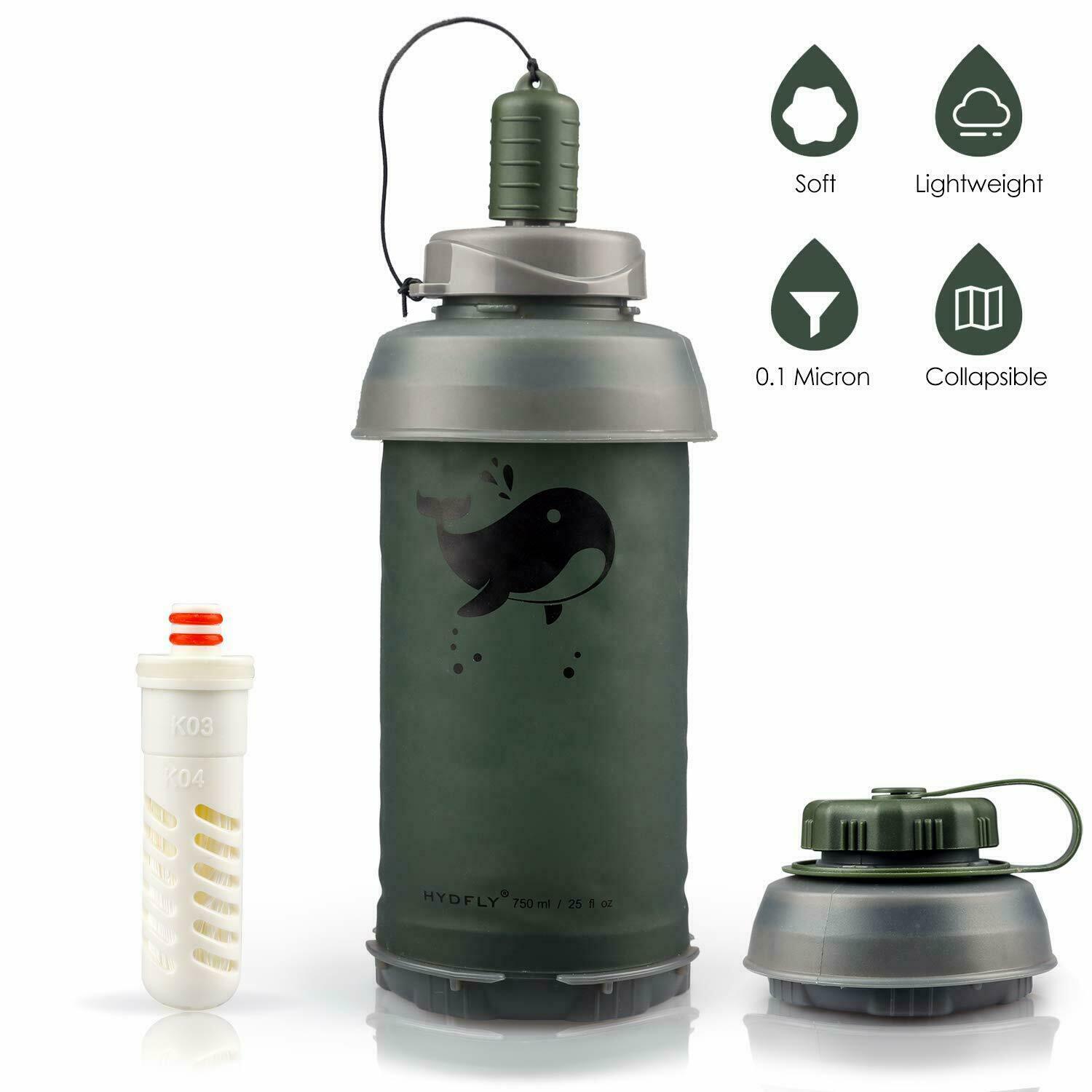 26Oz Collapsible Filter Bottle Water Filtering 2-Stage BPA Free Foldable Hiking photo 4