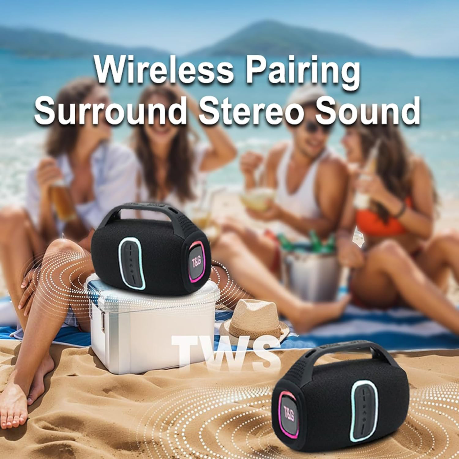 Portable Speakers With Dynamic Colourful LED Lights Bluetooth Speaker For Home Outdoor Travel TWS Pairing USB TF Playback FM Radio Hands Free Call Ideal For Parties Garden Beach photo 6