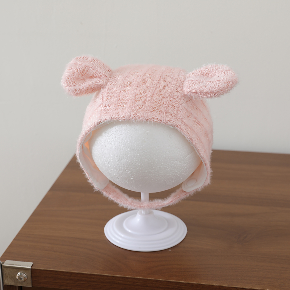 Winter Autumn Pure Color Knitted Three-dimensional Ear Protection Hat With Soft And Fluffy Fabric And Lace Straps photo 5
