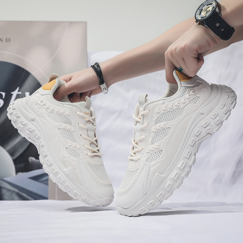 Men Black Safety Work Sneakers, Breathable Anti-slip Tire Sole Height Boost Trendy Dad Shoes photo 2