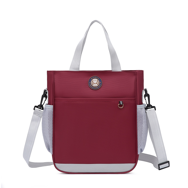 Primary School Student Printing And Tutoring Bag Oxford Cloth Tote Bag Children's One Shoulder Hand-held Printing Logo Tutoring Art File Bag - Wine Red photo 1