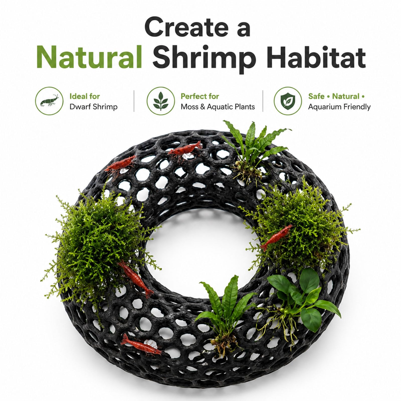Shrimp Cave For Moss & Plants, 2-Pack Aquarium Hide For Neocaridina, Cherry &  Shrimp, Aquascape Decor For Ferns & Anubias, Black photo 3