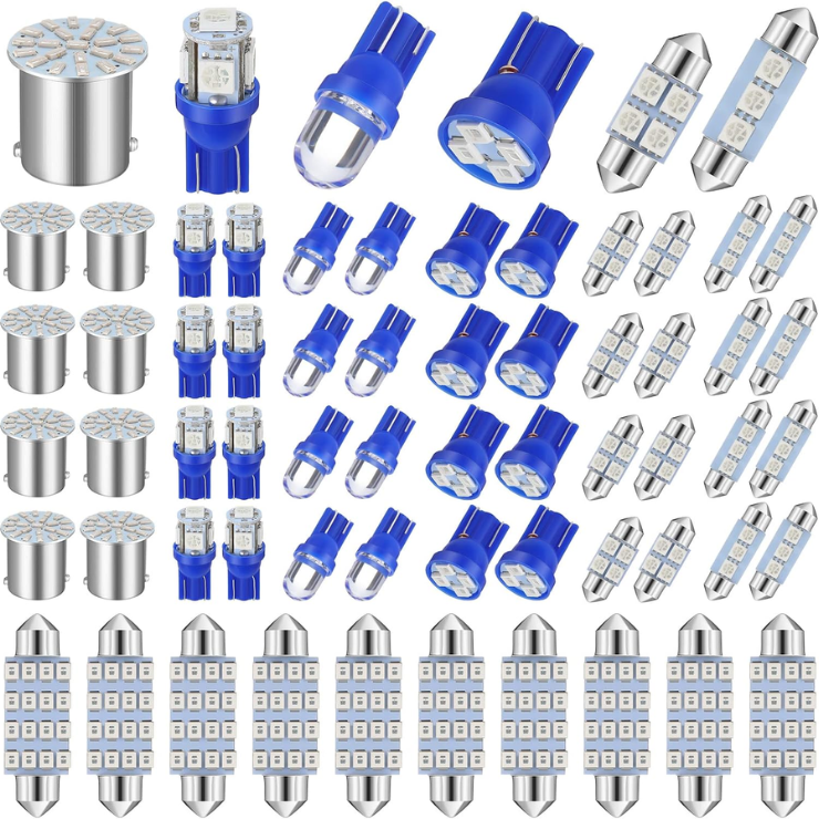 Frienda 70 Pieces LED Car Bulb Kit Interior Light, License Plate Light, Blue photo 1