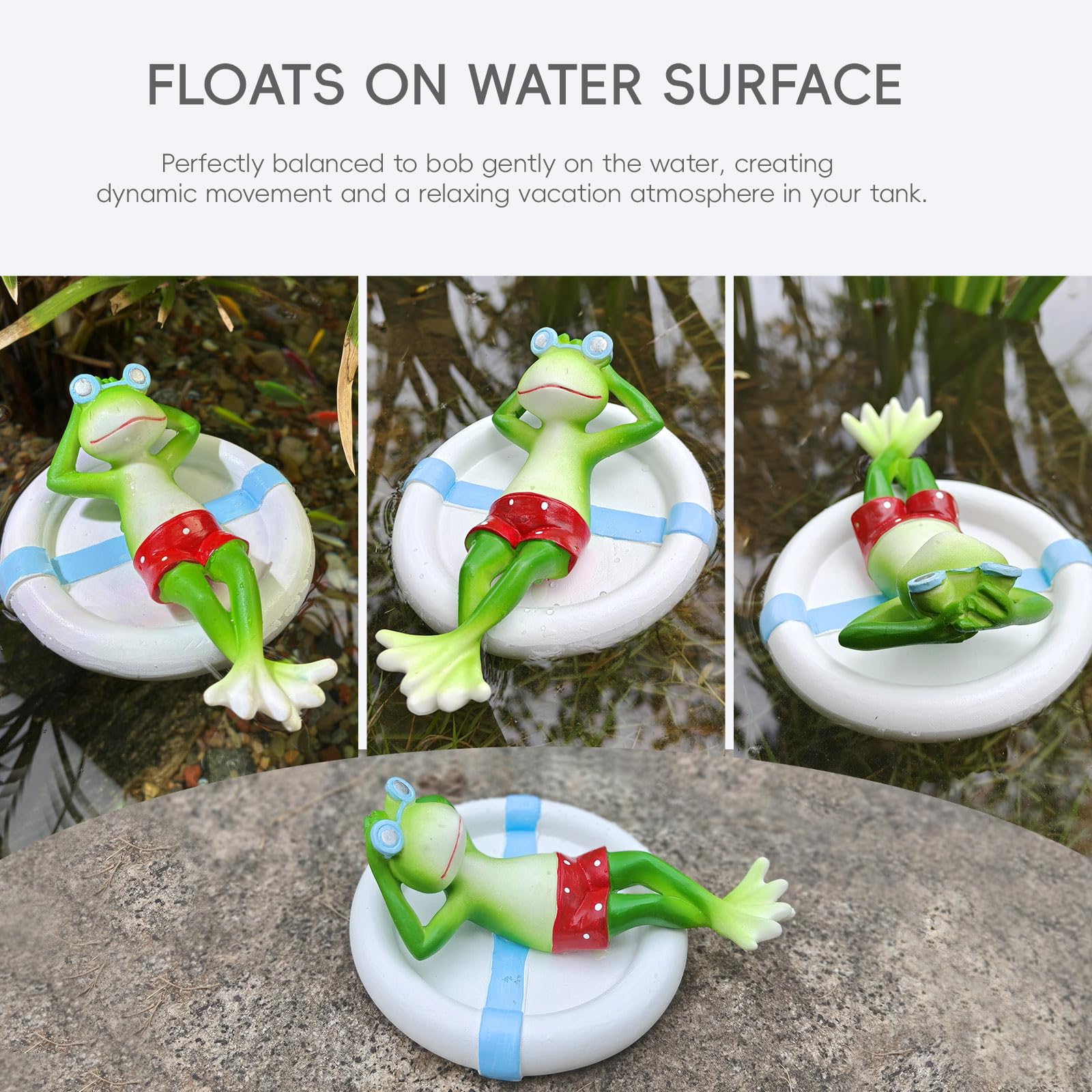 Floating Frog On Swim Ring Resin Aquarium Ornament, Fish Tank Decor, Water Surface Accessory photo 4
