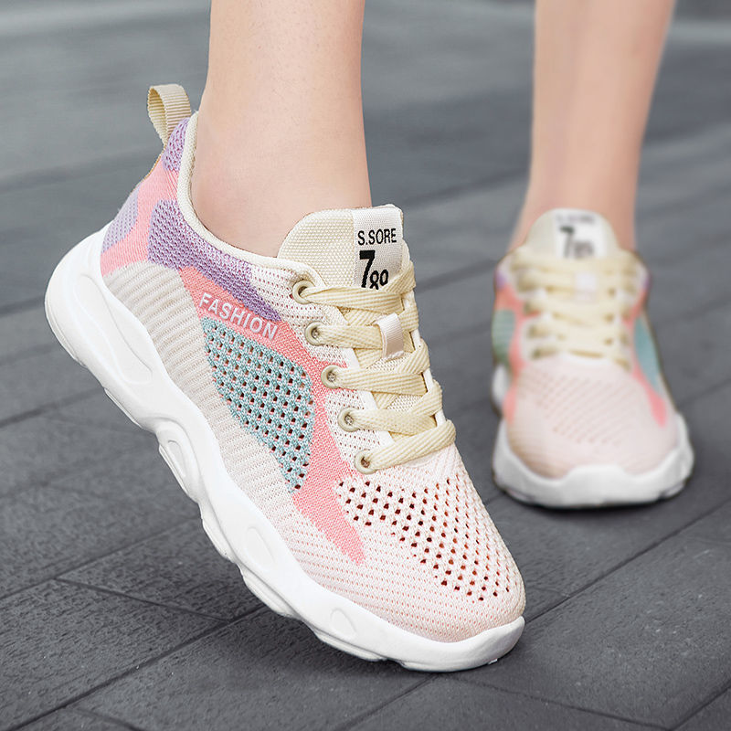 Casual Colorblock Lace-up Sneakers Women Versatile Breathable Lightweight Walking Running Shoes photo 1