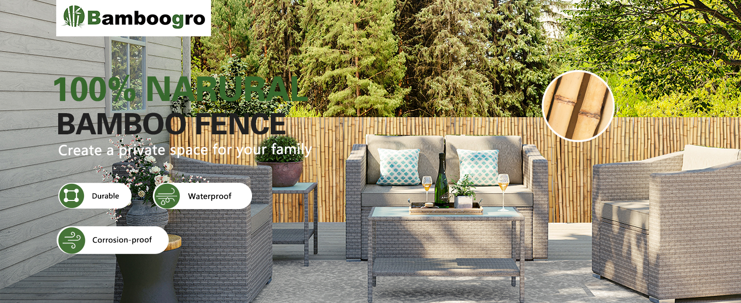 Natural Bamboo Fence Roll 6FT X 8FT , Outside Bamboo Privacy Fencing, Natural Privacy Screen Panels For Garden, Outdoor photo 2