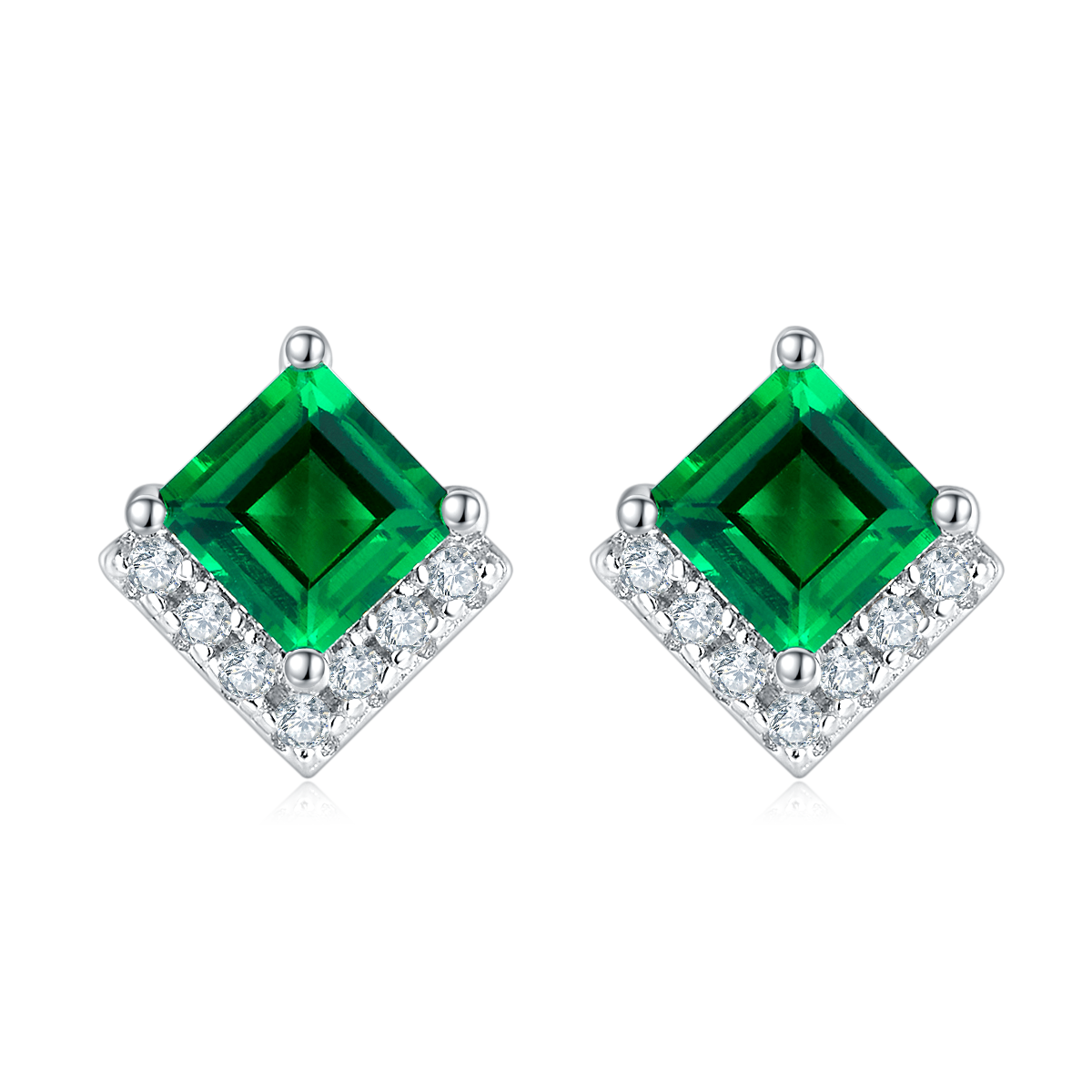 S925 Silver Platinum Plated Lab-Created Emerald Earrings, 0.3&2.5ct Princess Cut Studs, Pair photo 3