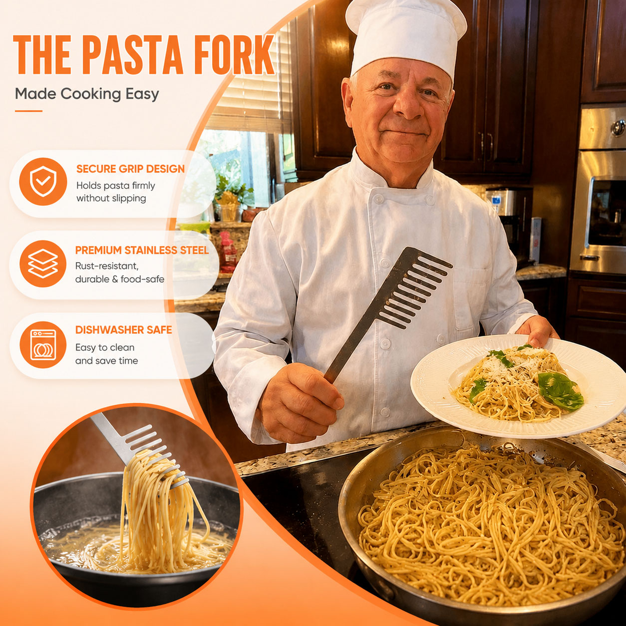 Pasta Fork Spaghetti Server Noodle Fork Stainless Steel Comb Shape Anti Slip Ergonomic Handle Kitchen Cooking Tool For Home Restaurant Hotel Buffet Party Wedding Catering Italian Ramen Noodle Soup photo 6