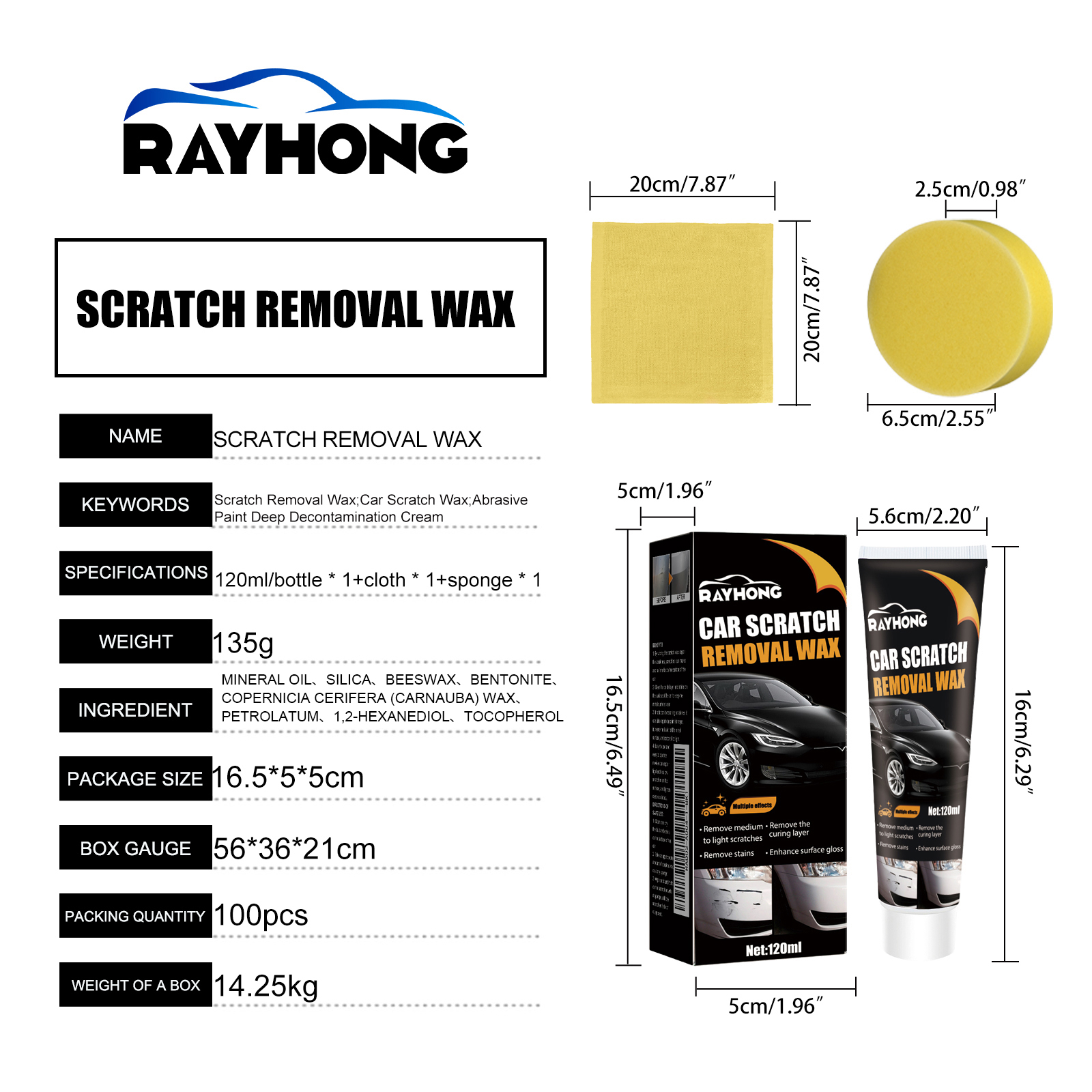 Car Scratch Wax Kit 120ml Bottle-1 Cloth-1 Sponge 1Box photo 7