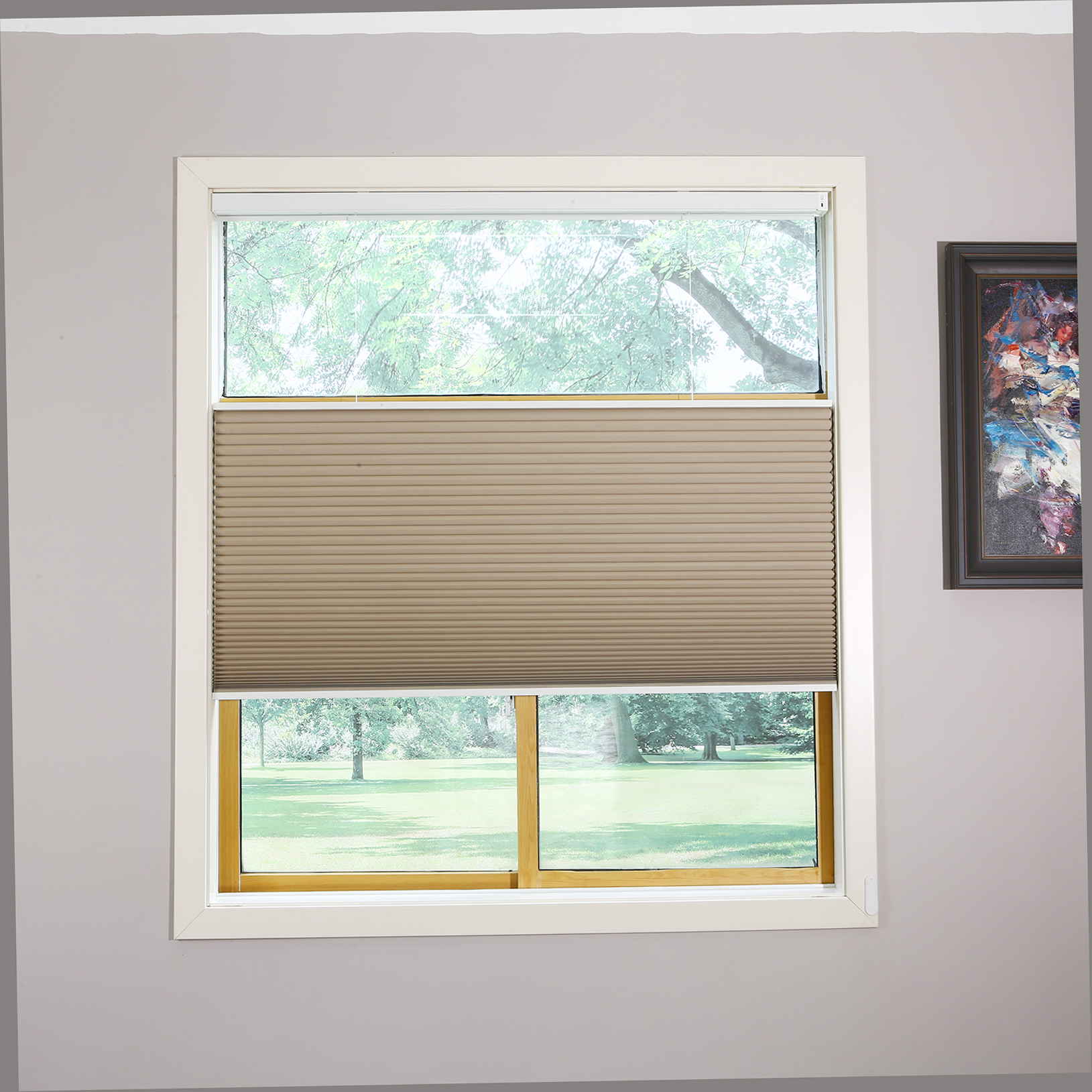 Raised Flag Day-Night Shade With Remote Control And Solar Panel-Full Blackout Motorized Shades For Home And Office-Cordless Organ Shade-Cordless Cellular Shade-Khaki photo 3