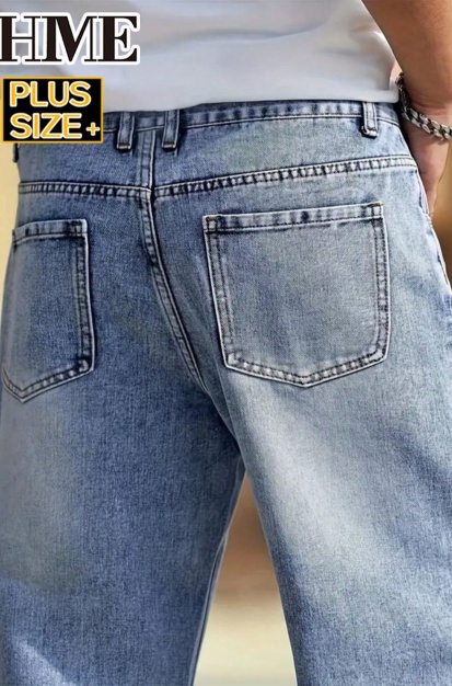 Light Blue Jeans Men Relaxed Fit Loose Denim Pants Casual Streetwear Plus Size Big Tall Men's Ready Stock photo 7