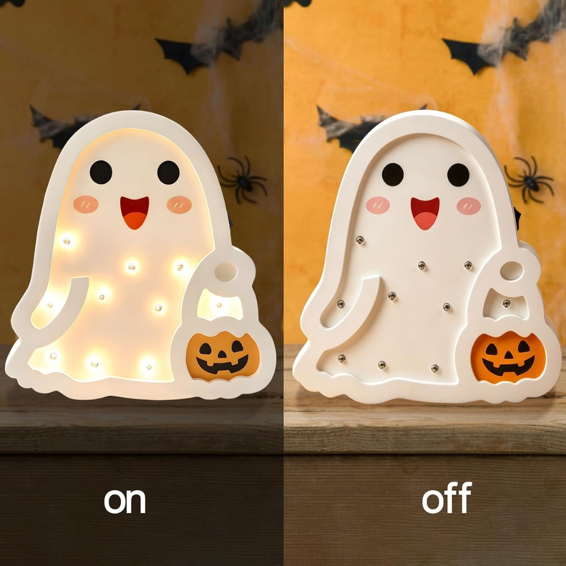 Halloween Wooden Ghost Table Sign, Light-Up Tabletop Decor For Home, Office And Halloween Parties photo 3