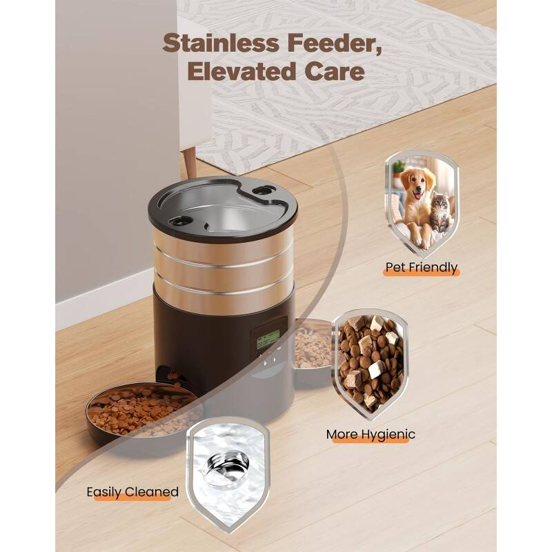 Dual Bowl Automatic Cat Feeder For Two Cats With Stable Anti Slip Design And Programmable Timer Offering One To Ten Portions Per Meal Transparent Locking Lid And Smart Dispenser For Both Dry And Wet F photo 6